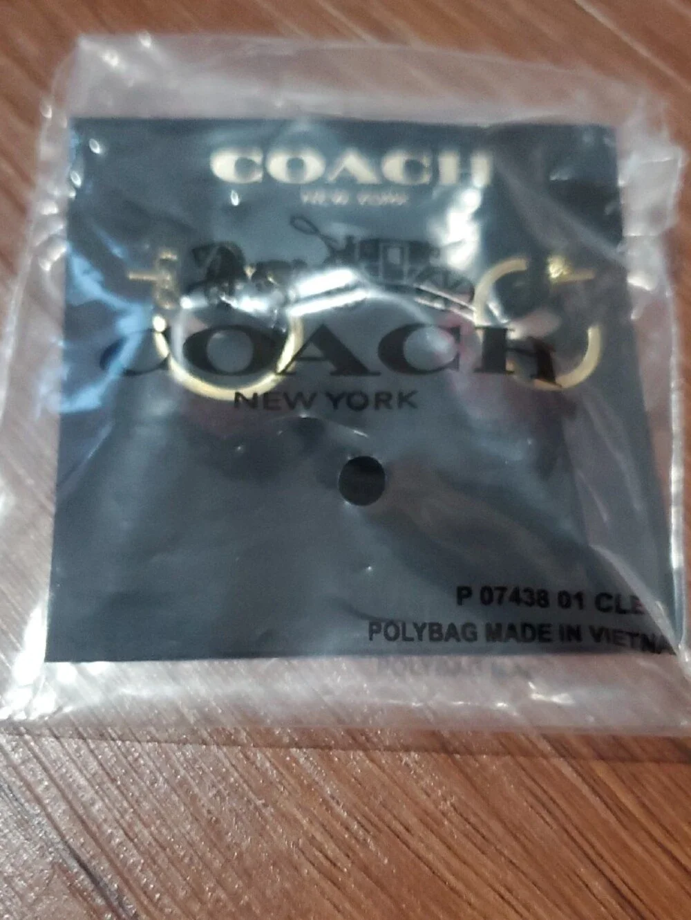 COACH Gold-Tone Hoop Earrings with Red Enamel Signature Pattern - Picture 4 of 4